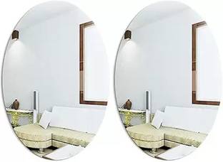 wolkwogg Oval Shape Sticker Mirror | Self-Adhesive Plastic Mirror Flexible Oval Mirror Pack of 2