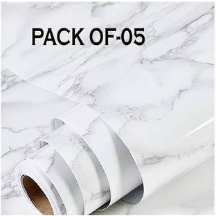 SHARPNAL Vinyl Self Adhesive Pearl White Marble High Gloss Wallpaper (PACK OF-5) Pack of 5