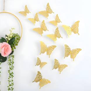 Adbee Gold 3d Butterfly Wall Sticker Pack of 12