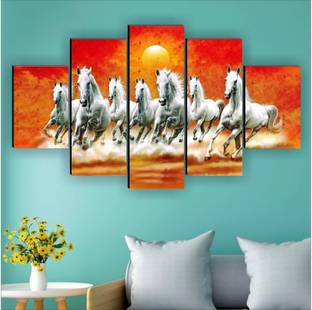 SNDArt 7 Lucky Running Horse Painting for Wall Decoration