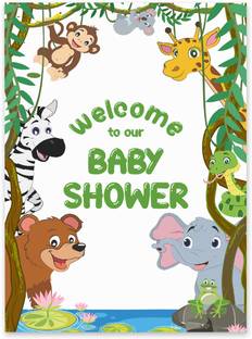Inkdotpot Baby Shower Party Collection, Welcome Sign Jungle Theme Pack Of 1-18x12 Inches