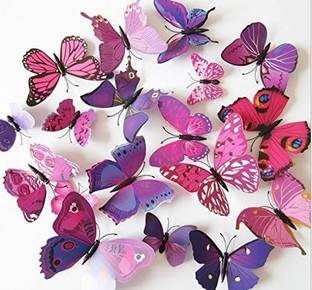 JAAMSO ROYALS 3D Butterflies in Purple Colour Self Adhesive Peel And Stick Wall Sticker