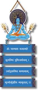 Art Monk Maha Mrityunjaya Mantra with Lord Shiva | 33x11.5 inch | HD Quality Print