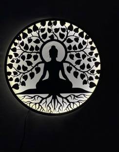 TrophyWalaa Buddha Metal 3D Wall Hanging with Led Backlight Decorative Showpiece - 60 cm