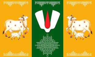 Backdropon Tirupati Balaji Tilak and Muggu Printed Fabric (5Feet Height & 8Feet width)