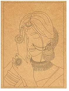 Printfry Bride Face Design Round MDF Wooden Boards Base Laser Cutout for Art & Craft