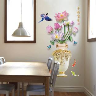JAAMSO ROYALS Flower Pot And Lotus Flower DesignSelf Adhesive Wall Sticker For Home Décor