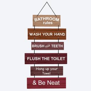 Home Delight Bathroom Rules Signs Wood Art Decor Wall Hanging Decoration Items