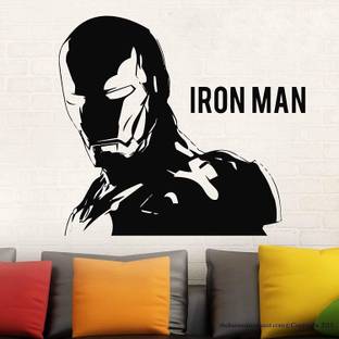 VVWV Iron Man Cartoon Wall Kids Room Black Vinyl Stickers L x H 50 x 45 Cms
