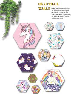 saf Set Of 11 Hexagon Shape Unicorn Theme Wall Hanging For Home Decor Pack of 11