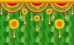 DM FASHION Banana green leaf with multi flowers backdrop 5ft x 8ft