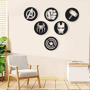 Baloda Avengers Decorative Wall Art Panel| Kids Room Decor Pack of 6 (Black) Pack of 6