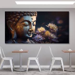 saf Golden Buddha with Lotus Wall Painting | Spiritual Sparkle lamination for Home