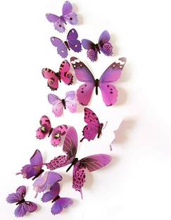 Indian Royals Purple Colour Vinyl 3D Butterfly Self Adhesive Peel And Stick ( Set of 12 pcs) Pack of 12