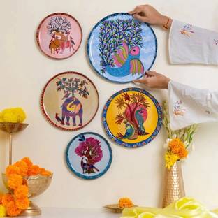Ritualistic Gondh Metal Wall Plates | Wall Sculpture & Decor for Living Room | Home Décor| Pack of 5