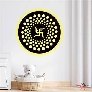 trendDecor Craft Swastik Hindu Symbol Wall Art With LED for Door, Home and Temple | Wall Decor