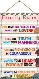 Indianara Set of 6 Family Rules Wall Hanging Painting (4624WHa) Digital Reprint 30 inch x 11 inch Painting