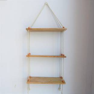 VIVEKA MACRAME WALL HANGING SHELF HOME DECOR FLOATING SHELF WOODEN 3 TIER