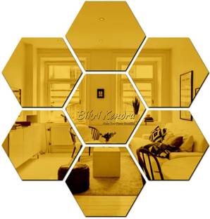 RadhaKripa RDK - Hexagon 7 Golden 3D Wall Stickers Acrylic Mirror 3D Wall Mirror Stickers, Pack of 7