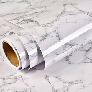 SHARPNAL Vinyl Self Adhesive Pearl White Marble High Gloss Wallpaper