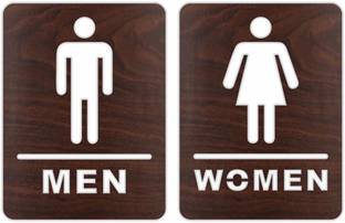 CVANU Wooden Men Women Signboard Double Sided Tape for Restroom, Toilet_cv1 Pack of 2