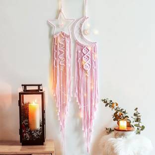 ARZOO HANDICRAFT Wall Hanging Macrame Moon Star decor Item pink