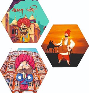 DecorHouse Premium Engineered Wood UV Print Rajasthani Theme Painting For Wall Decor Pack of 3