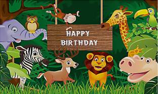 Backdropon Jungle Safari Happy Birthday Design Printed Backdrop(5Feet Height & 8Feet width)