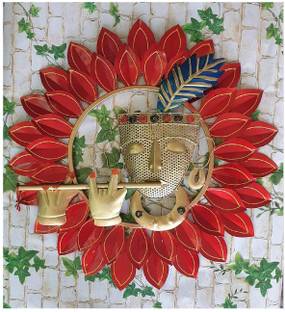 RSN Krishna Playing Basuri Round Wall Hanging Frame Round Krishna Flute Wall Mount Decor Showpiece for Home Office