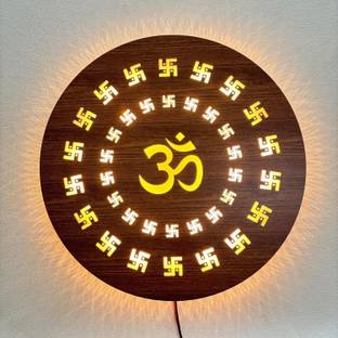 vaeps OM Swastik Wall Hanging, Decor,Led Light Table Lamp, Wall for Mandir, Decoration