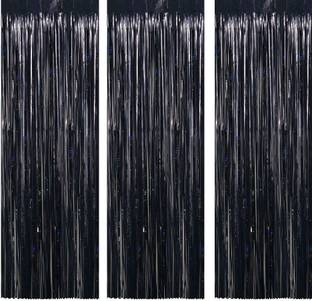 PopTheParty 10 Feet x 6 Feet Black Foil Fringe Backdrop Curtain Birthday Party Decorations Pack of 3