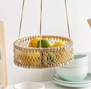 NUEVOSGHAR ROUND WOODEN BASKET MACRAME HANGING PLANTER