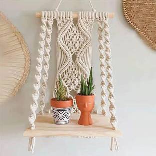 Anish Handicraft Macrame Wall Hanging Shelf Macrame Cotton Floating Shelf Boho Plant Hanger