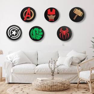 Millions Gift Avenger Fan 6 Pcs Set Wooden Wall Decor Best For Kids Room Pack of 6