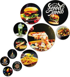 BookYourGift Good Food Good Mood/Pizza Wooden wall Plates for Home Decor/Pack of 11