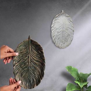 Art Street Carved White Wooden Palm Leaves Decorative Mdf Plate Wall Décor, Wall Hanging Pack of 2