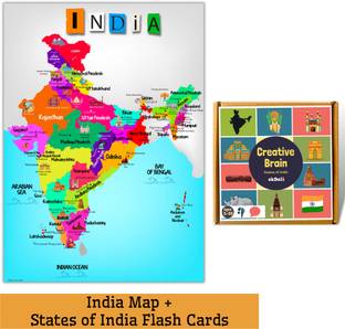 ekdali India map with Monuments and States of India Flash Card combo for Kids