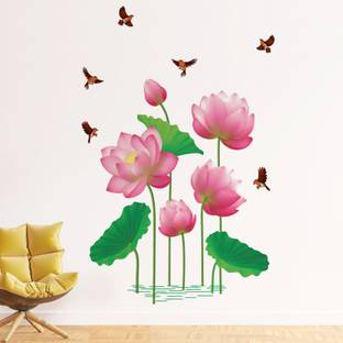 WALL STICKS Flowers - Pink - Lotus - Leaves - Flying Birds- Wallsticker - CG253