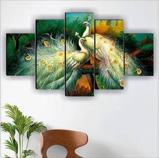 SNDArt Peacock Wall Décor 5 Panel MDF Digital Reprint