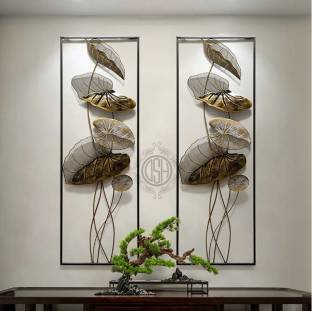 Dsh Metal Wall Art Handcrafted Lotus Leaf Wall Decor (36 X 13 Inch) For Decoration . Pack of 2
