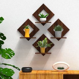 SHAJOC Mdf Wooden SQUARE Shaped Multipurpuse WallHanging/Flower pot stand pack of 4 Pack of 4