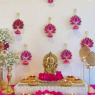 RN Creations Beautiful Wooden 10 pcs Lotus Hanging (to be Used as Backdrop) Pack of 10