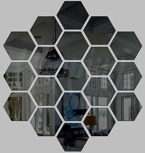 HAPPINY Hexagon mirror wall stickers, acrylic mirror wall decor sticker, Pack of 19