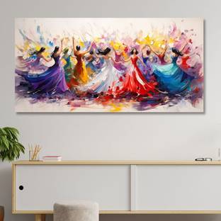 saf Colorful Dancing Women Wall Painting | Modern Abstract Art Sparkle lamination