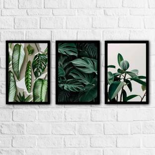 VAH Green Leaves Flat Leaves and Monstera Wall Art for Wall hanging