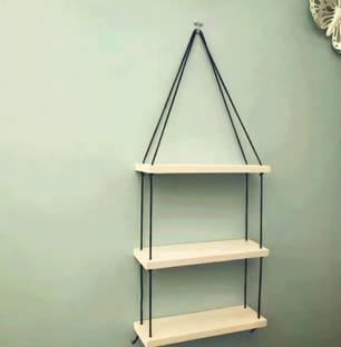 Fashionhub Macrame Wall Hanging 3 Tier Floating Shelves Natural Pine With Wooden