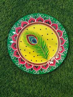 Remaart Home Decor Lippan Art Mirror Wall Decor Handmade - Peacock feather