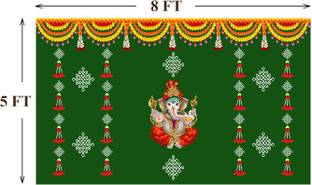 ASHU CRETION Ganesh Ji Backdrop for Decoration (H:5ft X W:8ft) Altar Cloth