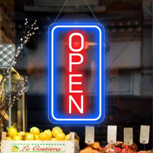 GG Decore Open Signs for Business, 14’’x 7’’ Neon Open Sign, Vertical Light up Sign Board