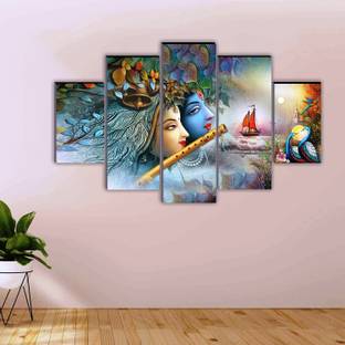 SNDArt (5P-9069)Set Of 5 Radha Krishna Wall Décor Digital Reprint 18 inch x 30 inch Painting